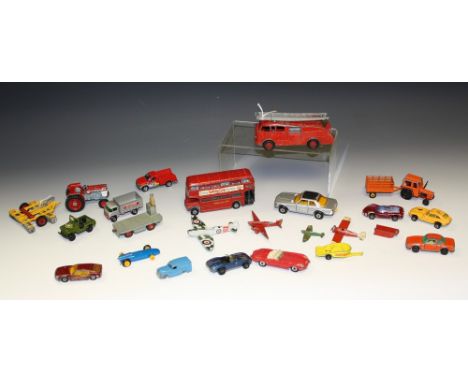 Die-cast Vehicles - Dublo Dinky 63 Commer van; Dinky Toys E-type Jaguar, 555 Fire Engine, 289 Routemaster bus, BEV truck; air