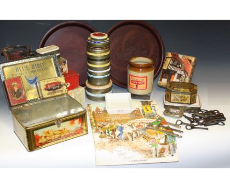 Advertising - a pair of mid 20th century Ind Coope &amp; Allsop bakelite circular bar trays; a Marston's Burton Ales snuff bo