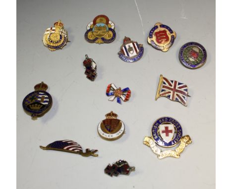 Badges - various enamel badges, including British Red Cross, Essex CWBA Somerset Tour 1939, National Fire Brigades Associatio