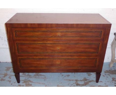 COMMODE, 18th century Italian design walnut and inlaid, having three long drawers on square tapered supports by Lillian Augus