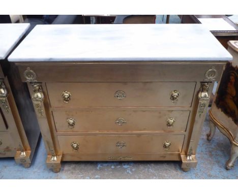 COMMODE, in a French empire inspired style, marble top, 109.5cm x 49.5cm x 90.5cm