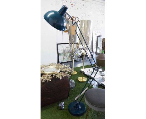 ANGLEPOISE INSPIRED FLOOR STANDING READING LAMP, blue finish, 200cm H at tallest.