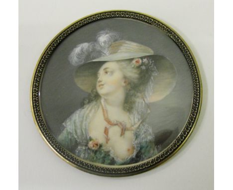 French School (18th/19th century):
A portrait miniature depicting a young lady in a green dress, circa 1780, her left breast 