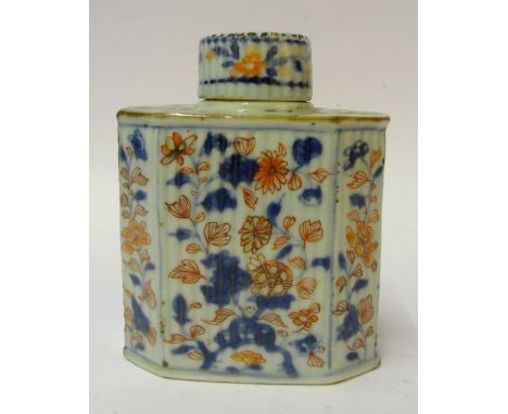 A Chinese Imari Tea Caddy with Cover:
Early 18th century (Kangxi period)
of octagonal shape. The body and the cover decorated