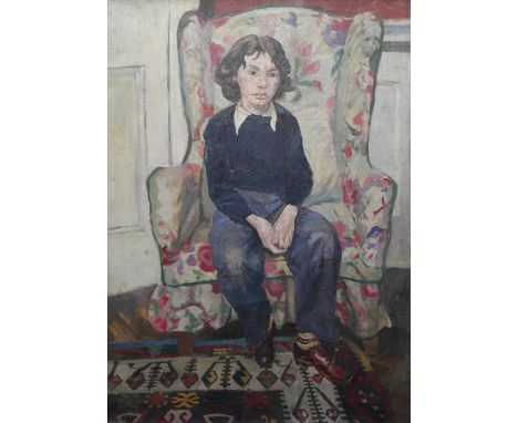 Circle of Vanessa Bell (British, 1879-1961):
Portrait of a seated boy, oil on canvas, indistinctly signed lower right, H 75.5