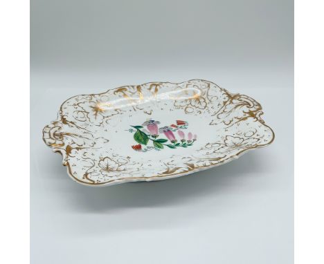 Elegant mid-nineteenth century footed dessert dish dating to approximately 1850. This piece features intricate hand-painted f