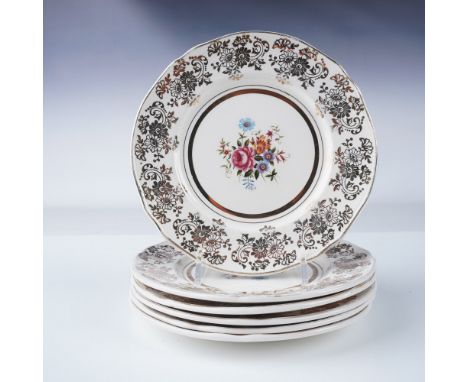 A set of six vintage Alfred Meakin England bread plates in the Golden Posy pattern. Each plate measures 6.5"Dia and features 