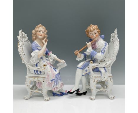 Delightful 2-piece set of vintage German porcelain figurines, marked "11980 Germany" on the back. The set features a seated l