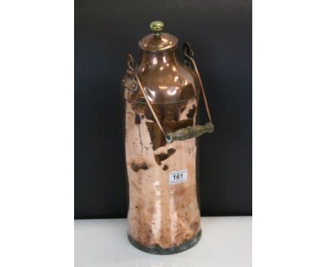 Antique Copper Flask / Churn with brass knop and wooden handle, 46cms high