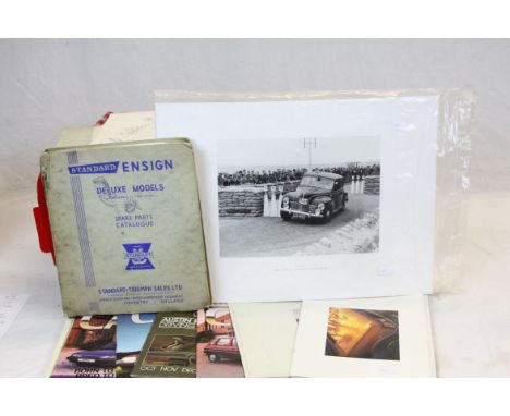 Quantity of automotive workshop manuals to include Triumph TR5, standard Vanguard, vintage manuals and photographic images of