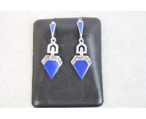 Pair of silver Marcasite and enamel Art Deco style earrings 
