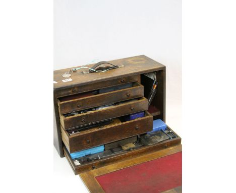 Early 20th Century oak cased engineers cabinet containing large quantity of Tool makers accessories and calibration tools