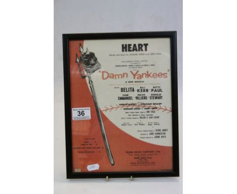 Vintage framed &amp; glazed Musical Poster "Damn Yankees", measures approx 27.5 x 21cm