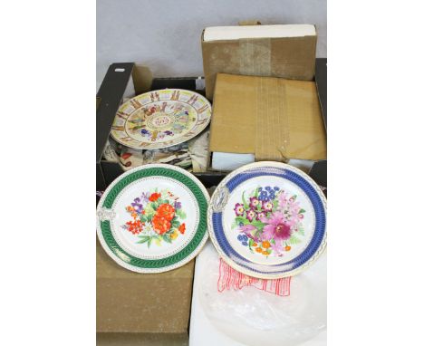 Box of various plates including Mintons, Spode, Royal Worcester, Royal Crown Derby etc 
