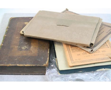 Collection of Victorian black and white photos, vintage postcards, box titled the elements of Euclid dated 1794 