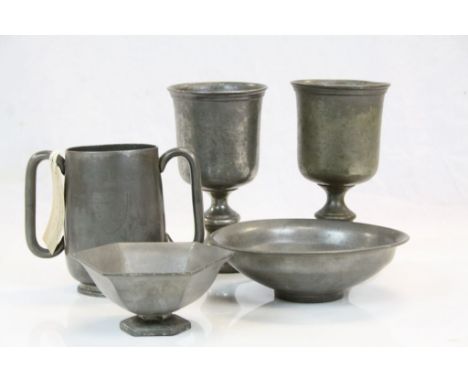 Small collection of vintage Pewter to include a Two handled Trophy, bowls etc