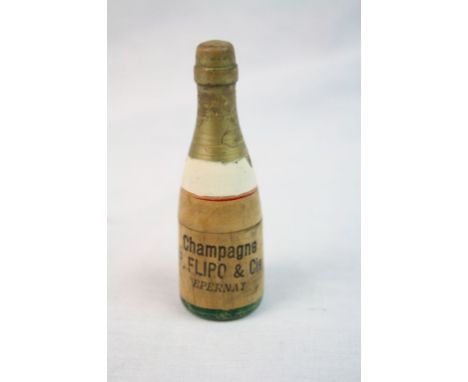 Vintage Treen Dice Shaker with Three Bone Dice in the form of a French Champagne Bottle