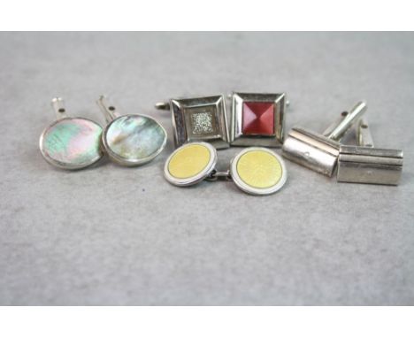 Two pairs of Hallmarked Silver Cufflinks etc to include Abalone shell set