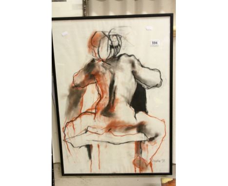 Katherine Boucher Beug, Contemporary watercolour and pastel portrait of a nude man, signed Boucher 93, approx. 75cm x 53cm