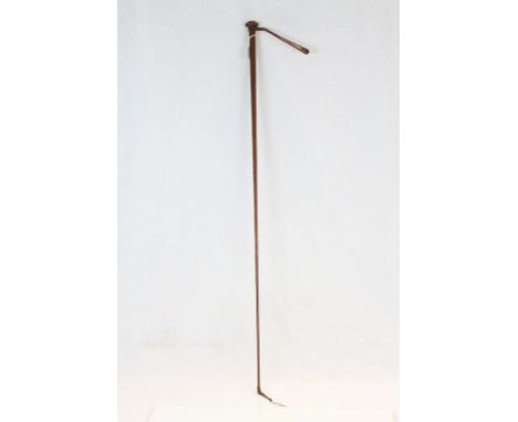 Vintage Leather Covered Equestrian Schooling Whip with White Metal Button to top marked ' S C P '