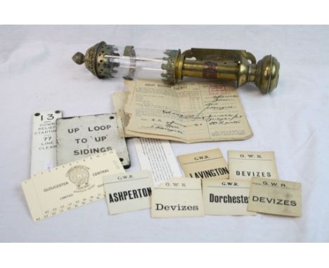 Small collection of vintage GWR Railway items to include a Carriage Lamp in Brass