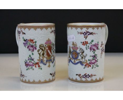 Pair of 19th Century Sampson ceramic Armorial Mugs, one with Royal family coat of arms, both hand decorated with Gilt detaili