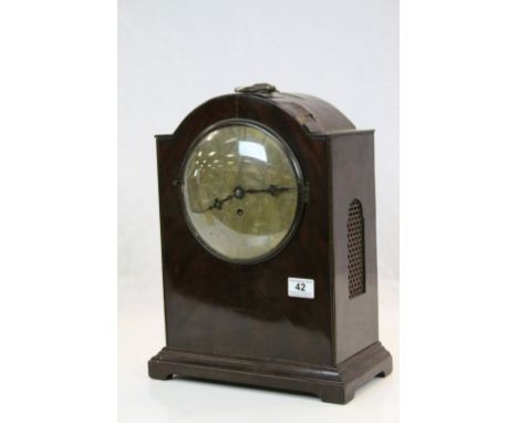 Georgian Fusee Bracket Clock with engraved brass dial marked "Alexander Cummings London" with flame mahogany veneer wooden ca