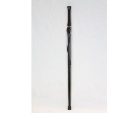 African Ebony Walking stick with carved Head &amp; Snake, approx 89cm long