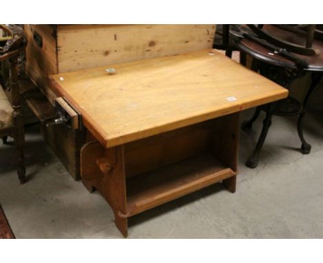 Mid 20th century Oak and Pine Child's / Low Work Bench with shelf below and vice to end, 95cms x 56cms x 61cms high