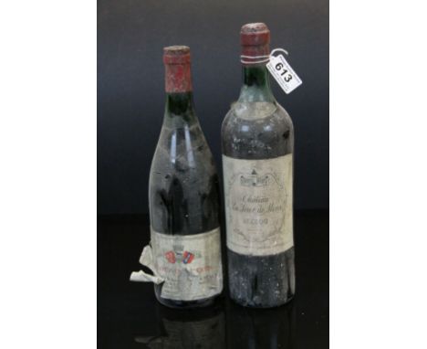 Two bottles of vintage red wine to include 1943 Chateau Le Tour de Mons Medoc and Gevrey Chambertin 