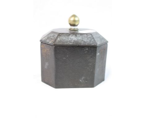 Vintage Cast Iron Tea Caddy / Tobacco Jar, Octagonal sided with Brass knob to lid &amp; interior Lead cover, measures approx 