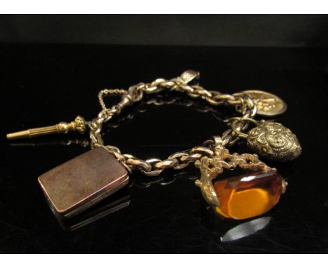 A 9ct gold charm bracelet hung with sixteen various gold charms including cat, sail boat, grandfather clock, puppy etc with a