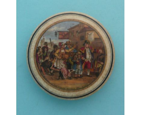 The Parish Beadle (236) black lined border, 92mm, stained# prattware, potlid(s), pot lid(s)