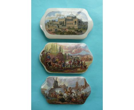 Alexandra Palace (200) War (219) and Peace (220) each with a base (6) # prattware, potlid(s), pot lid(s)