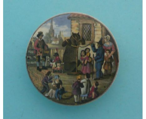 The Village Wakes (232) 71mm, small glaze blemish near edge at nine o’clock # prattware, potlid(s), pot lid(s)