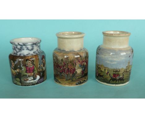 The Smokers (93) Sir Harry Jones (79) both restored and Venice (84) chipped (3) # prattware, potlid(s), pot lid(s)