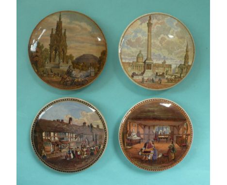 Two Shakespeare and two buildings lids (4) # prattware, potlid(s), pot lid(s)