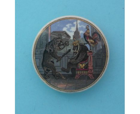 Bear, Lion and Cock (19) 77mm# prattware, potlid(s), pot lid(s), bears grease