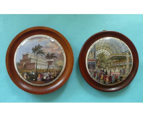 Grand International Buildings (133) and Opening Ceremony (140) restored, both framed (2)# prattware, potlid(s), pot lid(s)