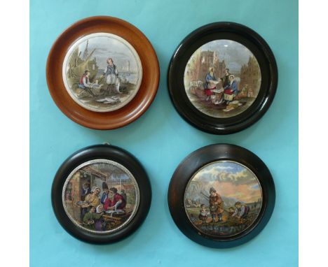 Mending the Nets (56) The Fishmarket (57) The Fishbarrow (58) The Shrimpers (63) each framed (4)# prattware, potlid(s), pot l