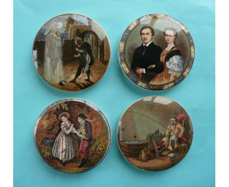 Four figural lids each with small rim chips (4)# prattware, potlid(s), pot lid(s)
