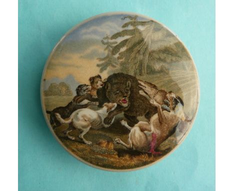 Bear Attacked by Dogs (2) 86mm # prattware, potlid(s), pot lid(s), bears grease