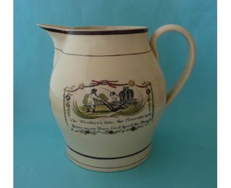 1801 General Sir Ralph Abercromby in-Memoriam: a creamware jug the squat body lined in brown, transfer printed in black and d