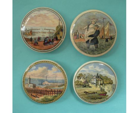 Four Pegwell Bay lids (4) # prattware, potlid(s), pot lid(s)