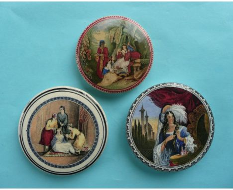 The Bride (97) black lined border, An Eastern Repast (98) and Eastern Lady (99) (3) # prattware, potlid(s), pot lid(s)