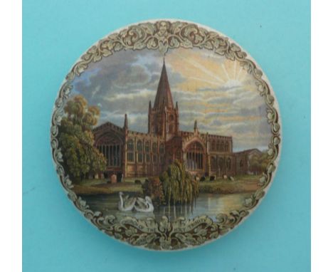 Holy Trinity Church, Stratford upon Avon (229) leaf and scroll decoration, 120mm # prattware, potlid(s), pot lid(s)