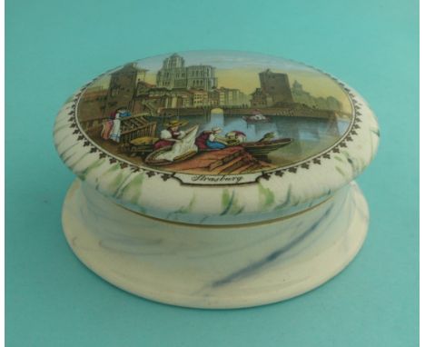 Strasburg (331) green marbled border and flange together with a black marbled base (2) # prattware, potlid(s), pot lid(s)