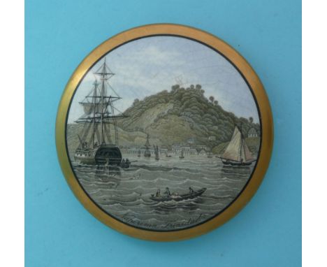 Napirima (225) large, an exhibition lid with wide gold banded border, 135mm # prattware, potlid(s), pot lid(s)