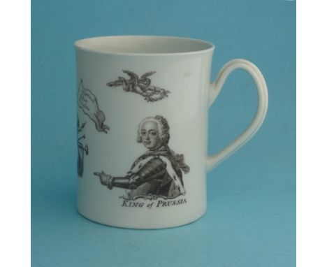 Frederick the Great: a Worcester cylindrical porcelain mug transfer printed in black with an engraved named portrait by Rober