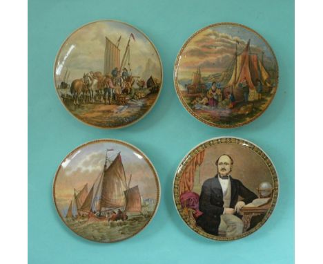 Four pot lids (4) # prattware, potlid(s), pot lid(s)